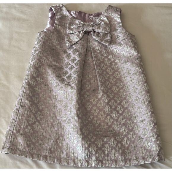 Shinny Pink Silver Girls Baby The Children's Place Dress Size 18-24m Pleated Bow - Picture 1 of 1
